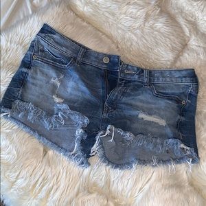 Express Distressed Low Rise Denim Shorts